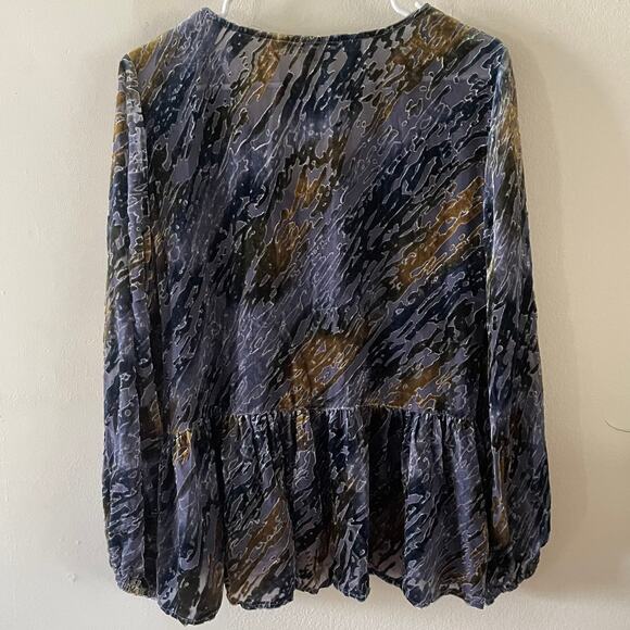 Sundance Burnout Velvet Blouse Womens Med Sheer Silk Blend Whimsigoth Fairy Boho - Picture 2 of 8
